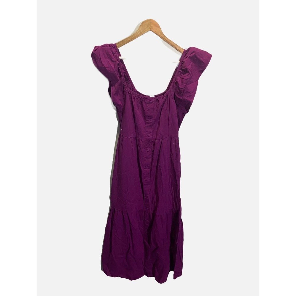 Amadi‎ Tiered Midi Dress Womens M Purple Ruffle Sleeve Button Front Cottagecore